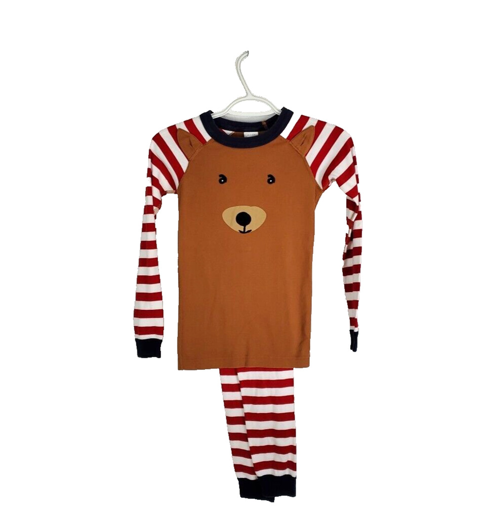 Hanna Andersson Pajama Set Kid 140 US 10 Holiday Deer Long John Red White Stripe